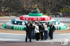 분수대가 크리스마스트리로 깜짝 변신