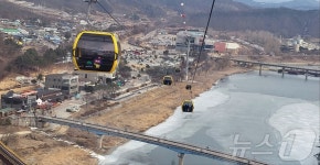 원주 소금산이 내려다 보이는 간현관광지 케이블카