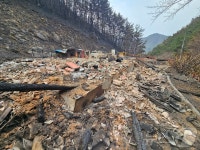 [르포]산청 산불, 사찰 통째로 집어삼켜…절터·잔해만 남아 처참