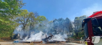 용인 캠핑장 인근 관상용 풍차 화재…임야 100여㎡ 소실