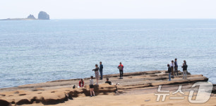 제주 봄날씨 즐기는 관광객들