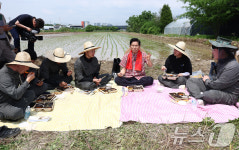 청년 농업인들과 새참하는 김문수 후보