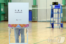 투표소로 변신한 배드민턴장