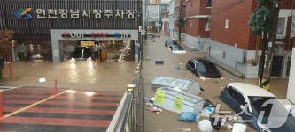 침수된 인천강남시장 주차장