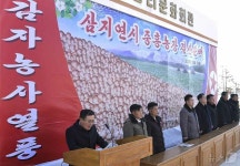 北 삼지연시 중흥농장 결산분배…정보당 최고 74톤 감자 수확