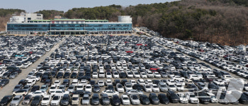 중고차 매매단지 가득찬 차량