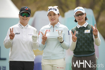 [Ms포토] 홍정민-지한솔-정윤지 '메디힐 한국일보 우승 도전'