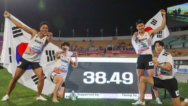 한국 남자 400m 계주팀, 2025 U대회서 38초50 기록으로 우승!