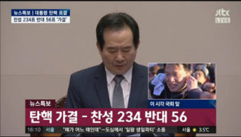 박근혜 탄핵 소추안 표결 결과, 234표 가결로 '대통령 탄핵'