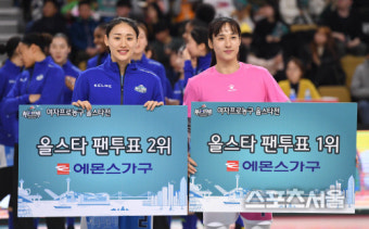 [포토] 김단비-강이슬, 올스타전 팬투표 1,2위의 인기 실감!