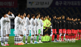 [포토] 축구대표팀-올림픽대표팀 2차 친선경기, 국민의례!