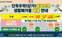 원주시 “설 연휴 쓰레기는 15일과 18일 일몰 후 배출하세요!”