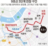 잠실종합운동장~보훈병원 잇는 9호선 연장 구간 내년 10월 개통