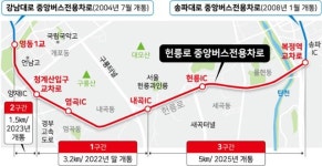 양재동~복정역 구간에 중앙버스전용차로 들어선다