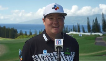 임성재 'PGA 72홀 최다 버디 신기록' 달성 후 환한 미소