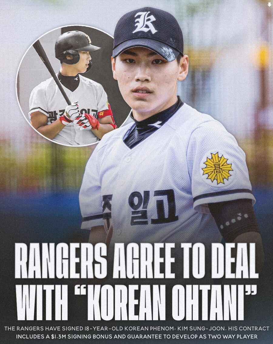 한류의 미래는 여기서 시작된다! 제2의 오타니 김성준, MLB 텍사스 레인저스에 입단!