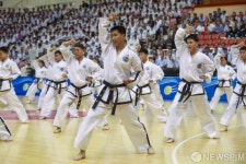 [사진] 남북통일농구 북한 태권도 시범단의 품세