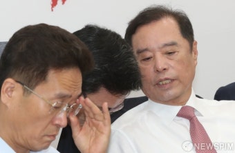 [사진] 귀엣말 나누는 김병준 비대위원장