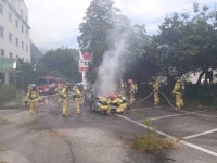 원주 모텔 주차장서 차량 화재…불에 탄 시신 발견