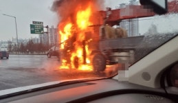 부천 제1순환고속도 송내나들목서 카고 크레인 화재...인명피해 없어