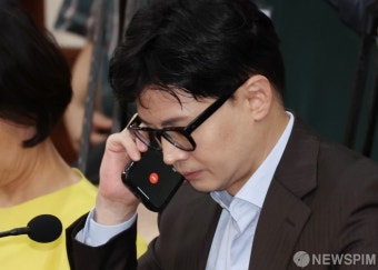 임시국무회의 전 통화하는 한동훈 장관