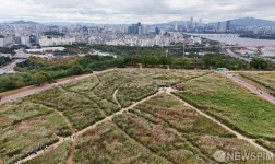 하늘에서 바라본 하늘공원과 서울시내