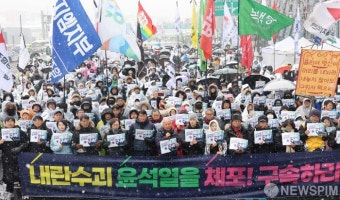 시민단체 회원들의 '내란 수괴 윤석열 신속 체포 촉구 긴급 기자회견'