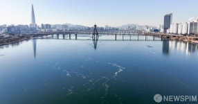 강추위에 거울로 변한 한강