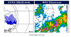 대구·경북 남·북부내륙 4일 오전까지 시간당 30~50mm 강한 비