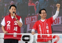 월곡역 앞에서 지지호소하는 오세훈 서울시장 후보