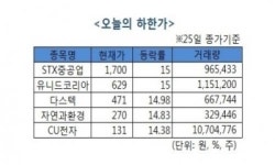 [오늘의 하한가]STX중공업, ‘계속기업 존속불확실성’사유에 ‘뚝’