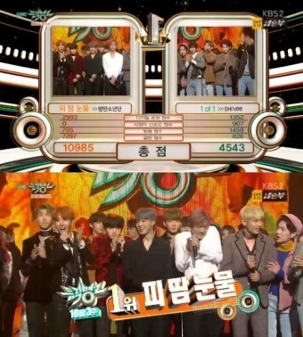 '뮤직뱅크’ 방탄소년단, 음악방송 싹쓸이 1위 