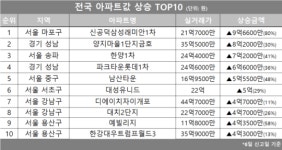 [아파트값 상승 톱10] 서울 강남구 ‘디에이치자이개포’ 등