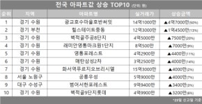 [아파트값 상승 톱10] 경기 수원시 ‘광교호수마을호반써밋’ 등