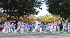 정관 생태하천 학습문화축제서 태권도 시범 선보이는 야무진 태권도 임팩트 코리아 시범단