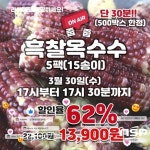 곡성군 흑찰옥수수, 62% 초특가 할인 눈길