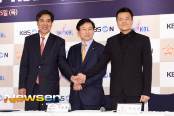 [포토엔]신선우 총재-이준용 대표이사-박진영 ‘연예인 농구리그 많이 응원해 주세요’