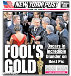 美 뉴욕포스트, 오스카 작품상 번복에 “빛좋은 개살구” 강력비판[포토엔]