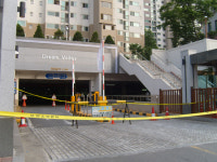 [현장]경전철 사고 현장 주변 아파트 주차장 출입금지, 산책로도 차단