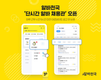 알바천국, 하루 근무 시간 5시간 미만 '단시간 알바 채용관' 선봬
