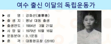 여수시, 2월의 독립운동가 평남 대동 태생 강화선 선생 선정