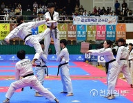 진주시태권도대회서 시범단 격파시범