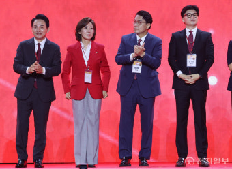 [포토] 원희룡·나경원·윤상현·한동훈, 국민의힘 전당대회 참석