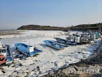 [포토] 강추위에 멈춘 바다…영종 예단포 앞바다 '꽁꽁'