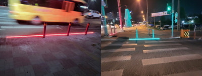 아산시, 배방역 사거리 ‘바닥신호등’ 설치