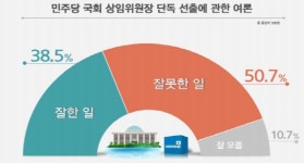 민주당 지지도 하락, 상임위원장 단독 선출 영향