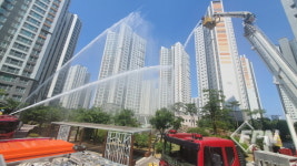 영종소방서, 준초고층 펌프차 직결연결 방수훈련