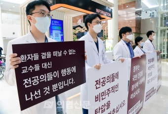포토뉴스전공의 자발적 사직 한 달째, '피켓 든 의대 교수들'
