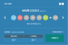 동행복권 로또 842회 당첨번호 26,32,42,36,14,39...2등 보너스는 38 