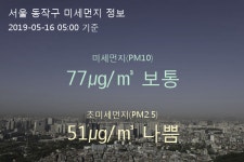 서울 동작구 오늘(16일) 5시 기준 미세먼지 농도는?…77㎍/㎥ 보통 수준